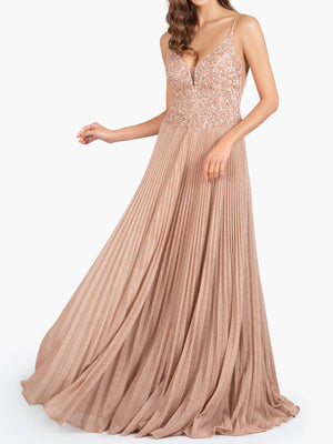 Elizabeth | Rose Pink A - line Floor Length Glitter Jersey Prom Dress with Appliques and Sequins - KissProm
