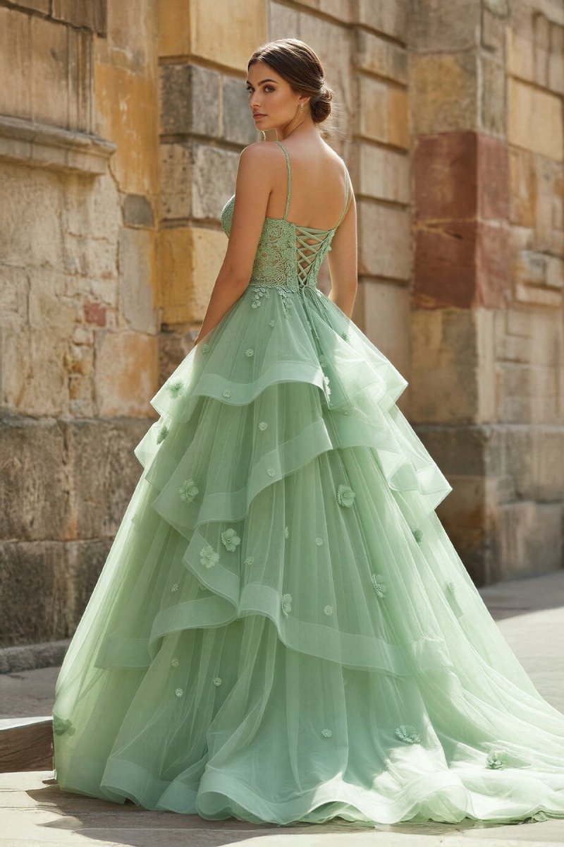 Ball Gown Sweetheart Sage Green Tulle Long Prom Dresses with Appliques, Sage Green / 8 Ball Gown Sweetheart Sage Green Tulle Long Prom Dresses with Appliques, Sage Green / 8