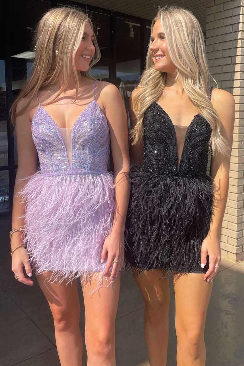 Rhea | Lavender Sequin Feather Short Homecoming Dress