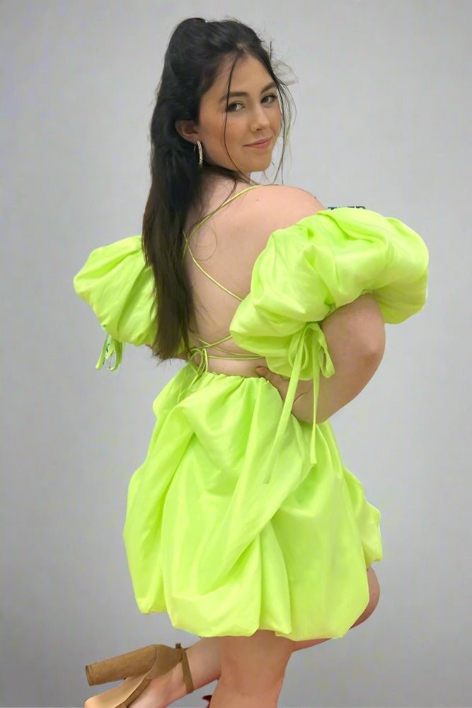 Beonna | Lemon Green A - line Ruffle Homecoming Dress with Detachable Sleeves - KissProm