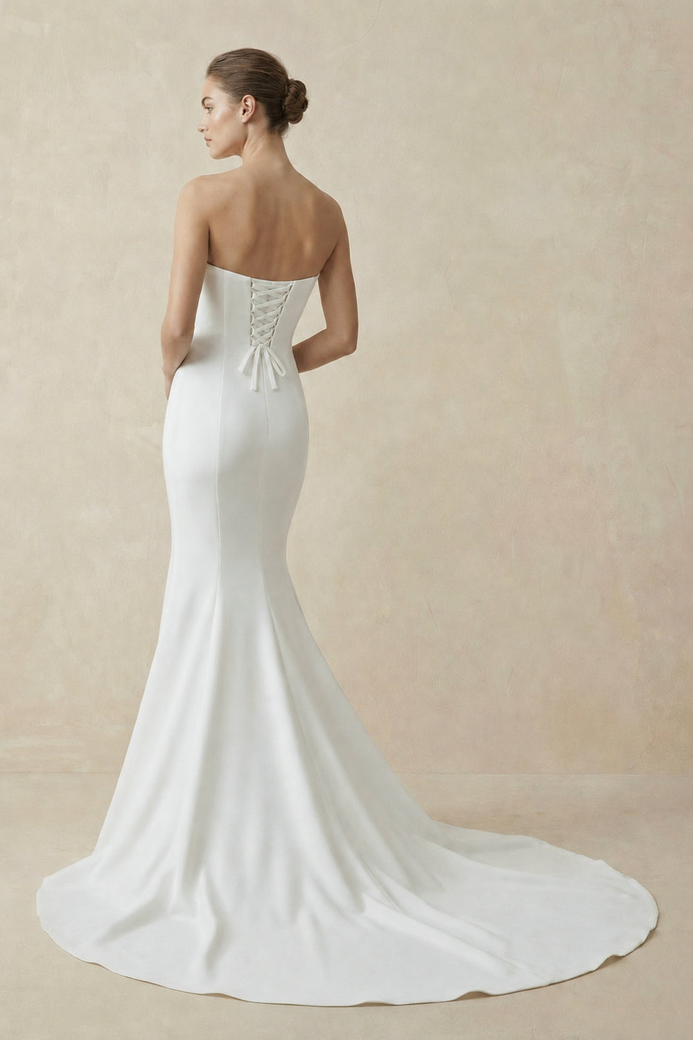 Jolie | White Simple Sweep Train Boho Long Mermaid Wedding Dress– Wedding Dresses by KissProm | Available at KissProm