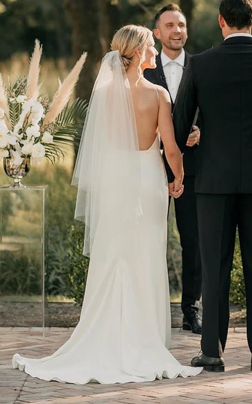 Sexy Plunging Neckline Mermaid Satin Wedding Dress With Sweep Train