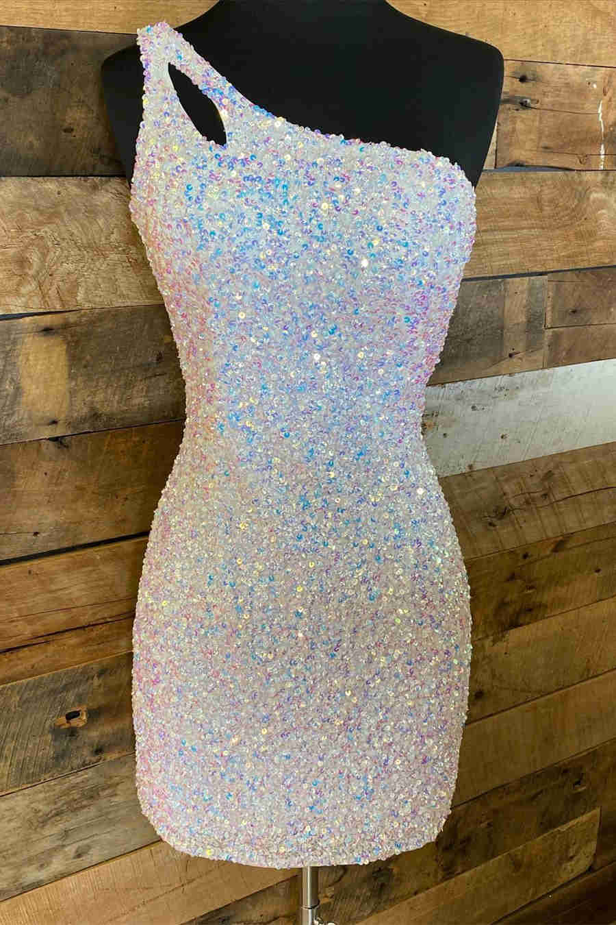 Orange Sparkly Bodycon One Shoulder Sequins Mini Party Dresses with Keyhole White / 00 Orange Sparkly Bodycon One Shoulder Sequins Mini Party Dresses with Keyhole White / 00