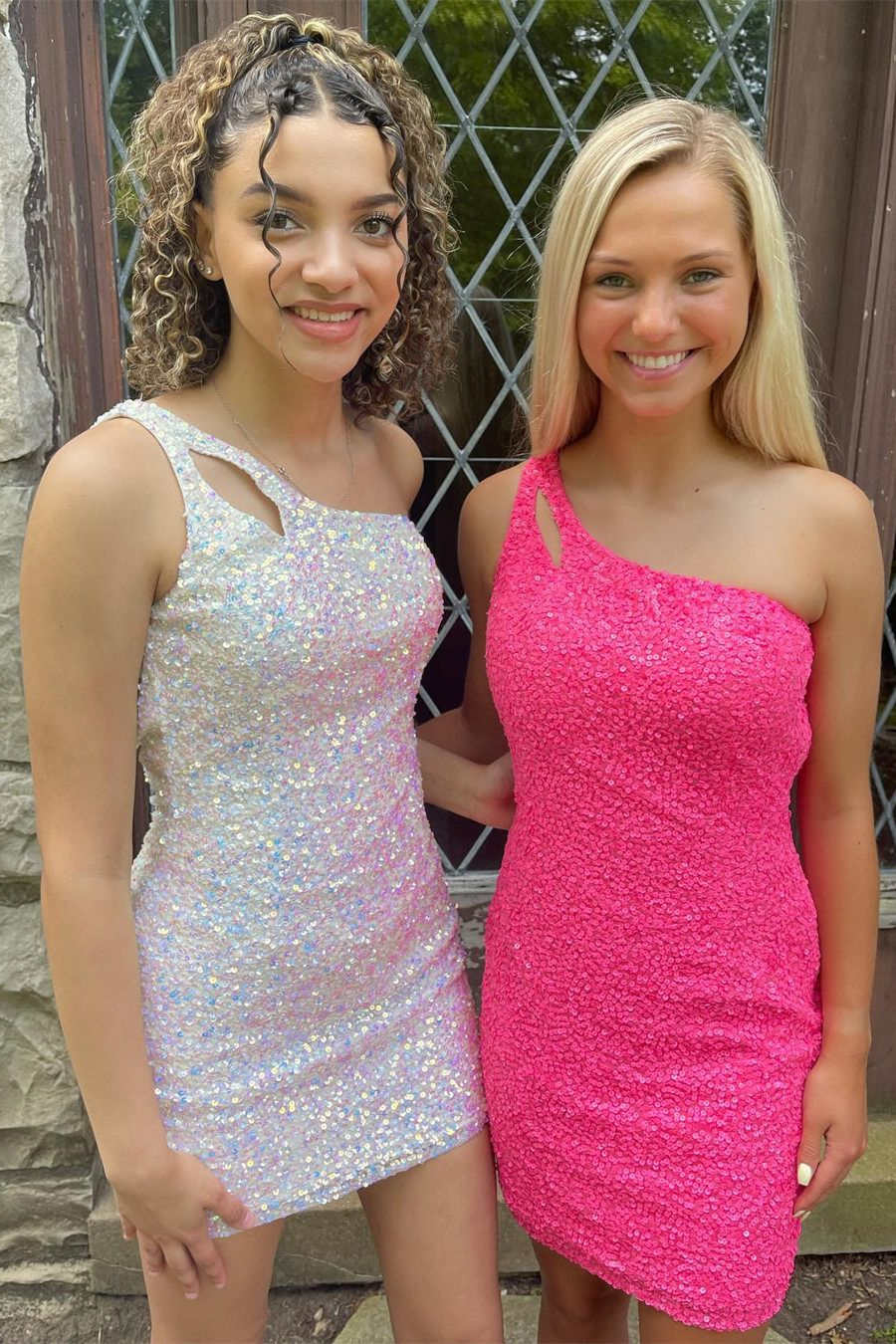 Orange Sparkly Bodycon One Shoulder Sequins Mini Party Dresses with Ke Orange Sparkly Bodycon One Shoulder Sequins Mini Party Dresses with Ke