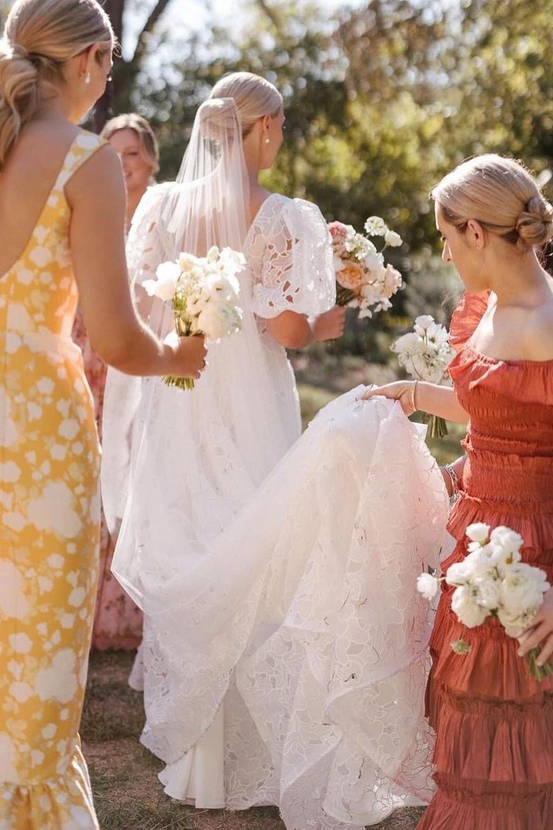 A-Line Square Neck Vintage Lace Wedding Dresses – Wedding Dresses by KissProm | Available at KissProm