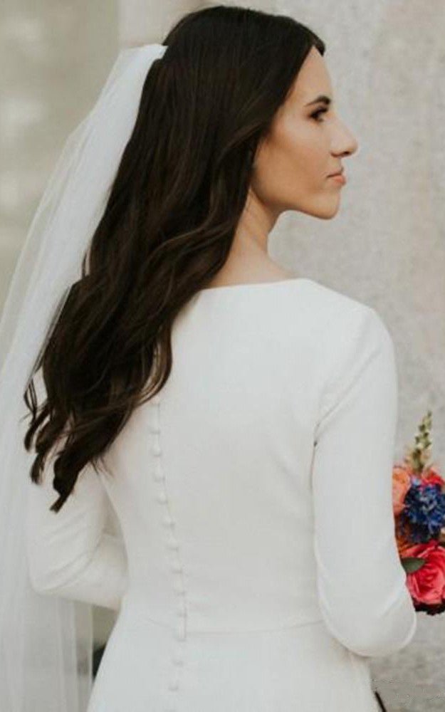 Kylie | Satin Chapel Train Mermaid Long Sleeve Wedding Dress