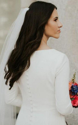 Kylie | Satin Chapel Train Mermaid Long Sleeve Wedding Dress