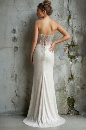 Strapless Mermaid Long Sequins Prom Dress With Split - KissProm