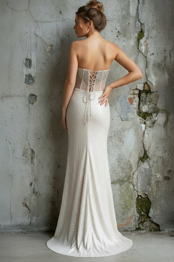 Strapless Mermaid Long Sequins Prom Dress With Split - KissProm