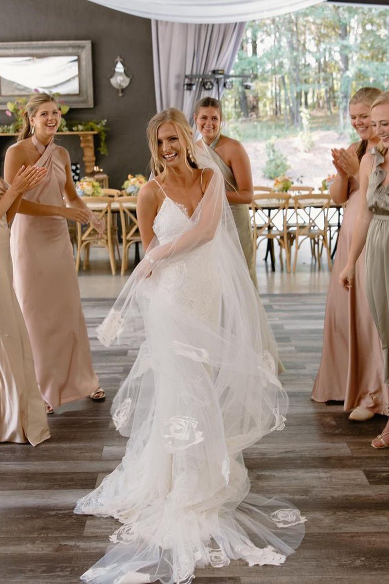 Boho Mermaid V Neck Lace Wedding Dresses - KissProm