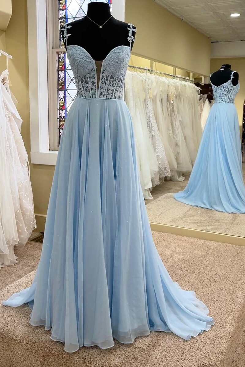 Periwinkle Off - the - Shoulder A - line Princess Prom Gown - KissProm