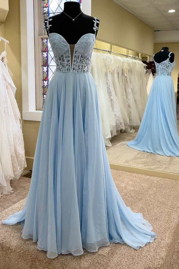 Periwinkle Off - the - Shoulder A - line Princess Prom Gown - KissProm