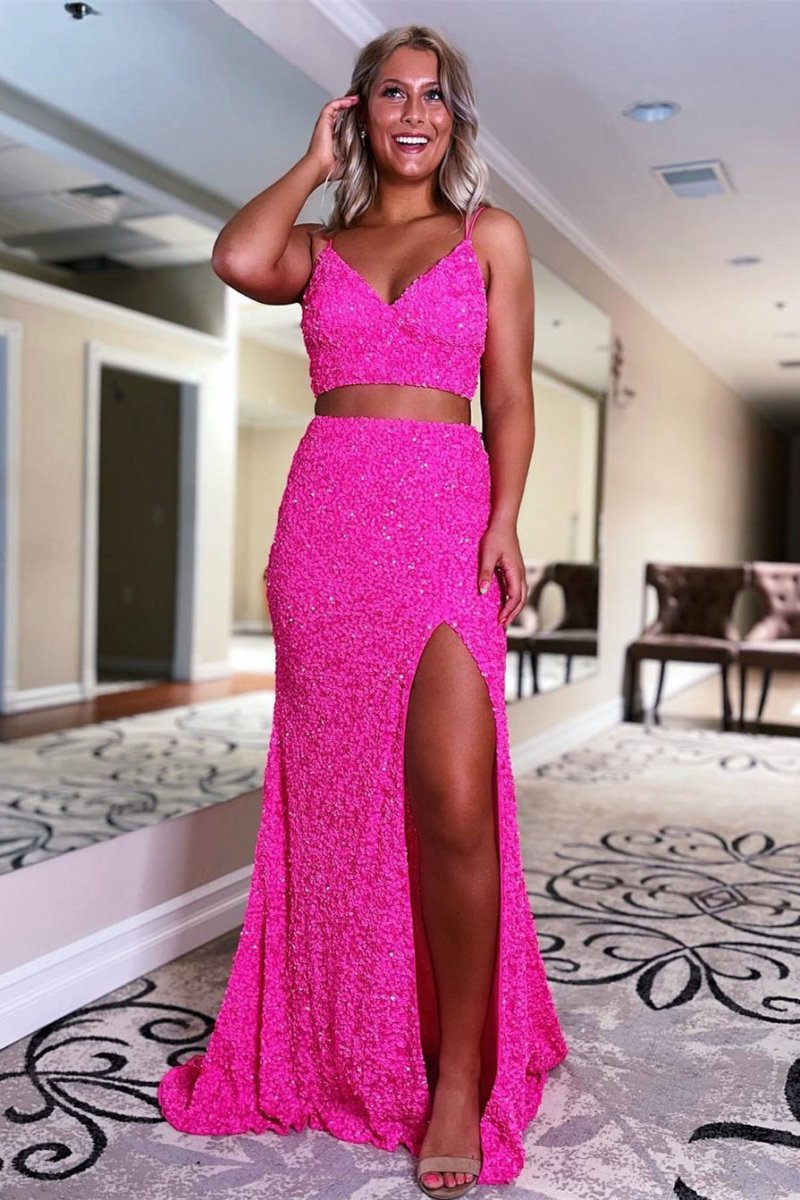 2 piece sequin prom dress Two Piece Grey Off the Shoulder Sequin Pattern Bodice Prom Dress with Ruffled Skirt pd1527