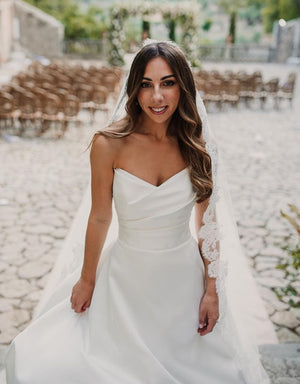 Elegant A-Line Sweetheart Satin Long Wedding Dresses Diamond White / Custom Size