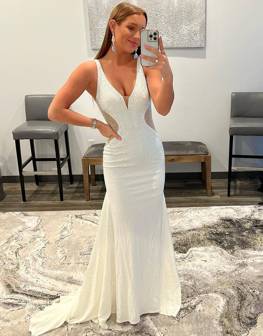 Tonya | White Mermaid Beaded Prom Dress