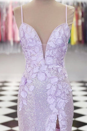 Miracle |Mermaid V Neck Sequins Prom Dress with Slit