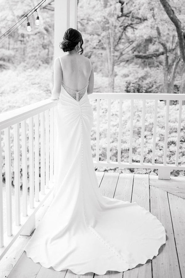 Charming Mermaid Cowl Neck Satin Wedding Dress with Slit - KissProm