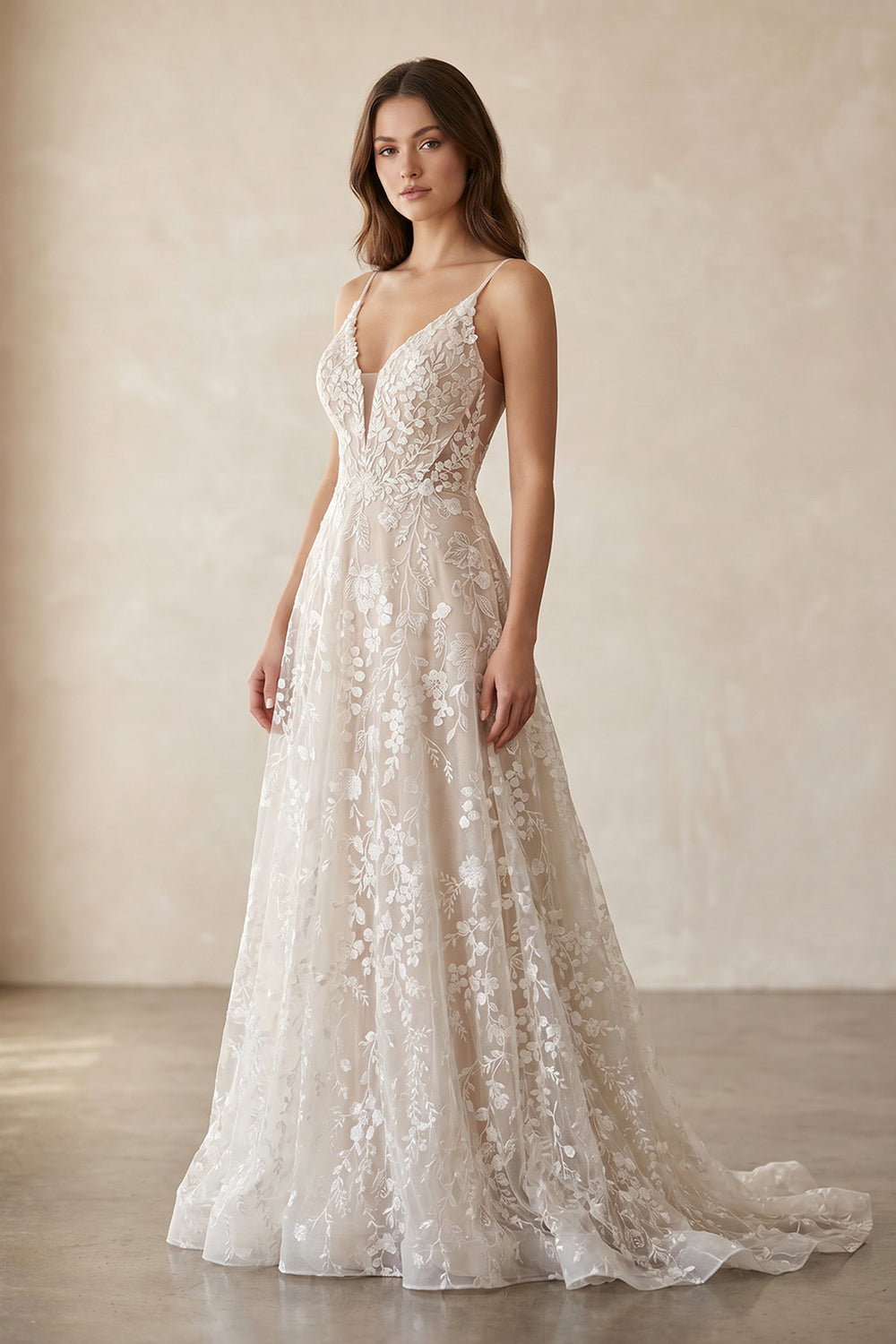 Exquisite A-Line V Neck Lace Boho Wedding Dresses