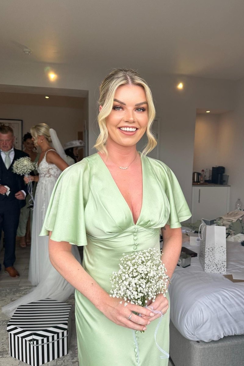 Flare Sleeves Sage Green Bridesmaid Dress with Buttons, Sage Green / 20 Flare Sleeves Sage Green Bridesmaid Dress with Buttons, Sage Green / 20