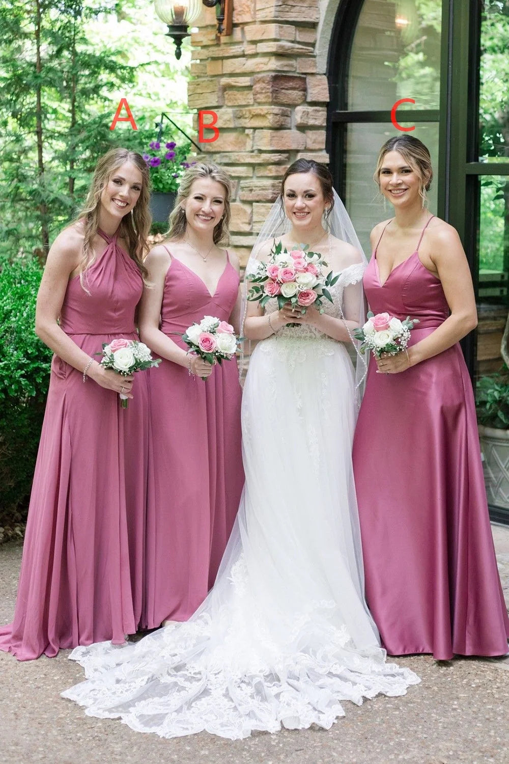 Mauve Chiffon Halter A - Line Long Bridesmaid Dress - KissProm