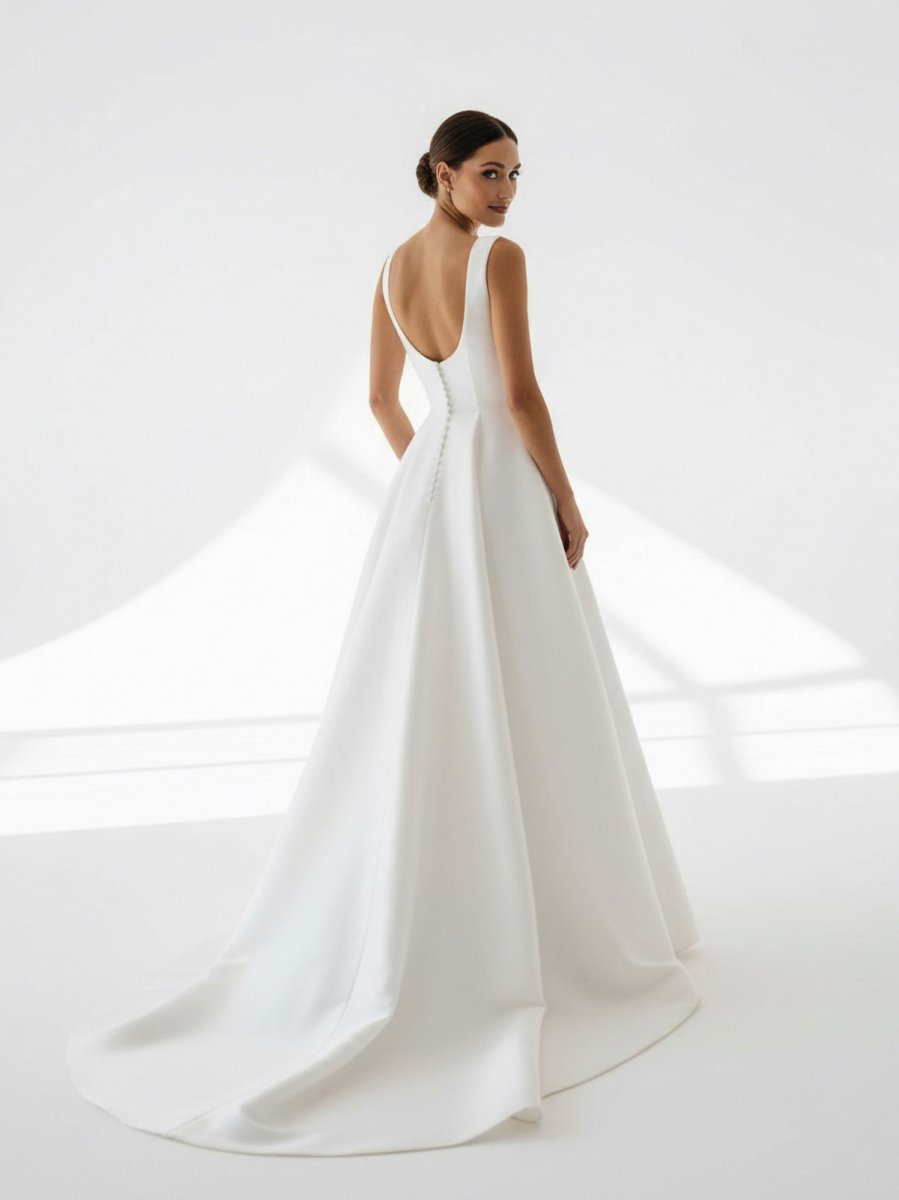 Reverie | Simple A-Line Square Neck White Satin Wedding Dresses