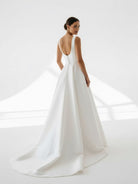 Reverie | Simple A-Line Square Neck White Satin Wedding Dresses
