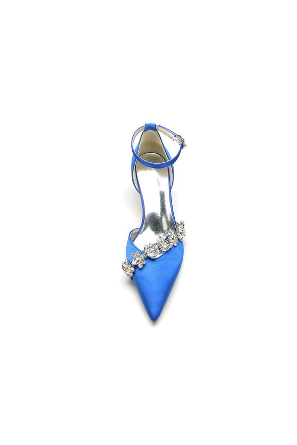 Elegant Pointed Toe Rhinestone Kitten Heels - KissProm