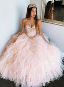 Quinceanera Dress Pink Sweetheart Sleeveless Tulle Prom Dresses Sweet Dresses - KissProm