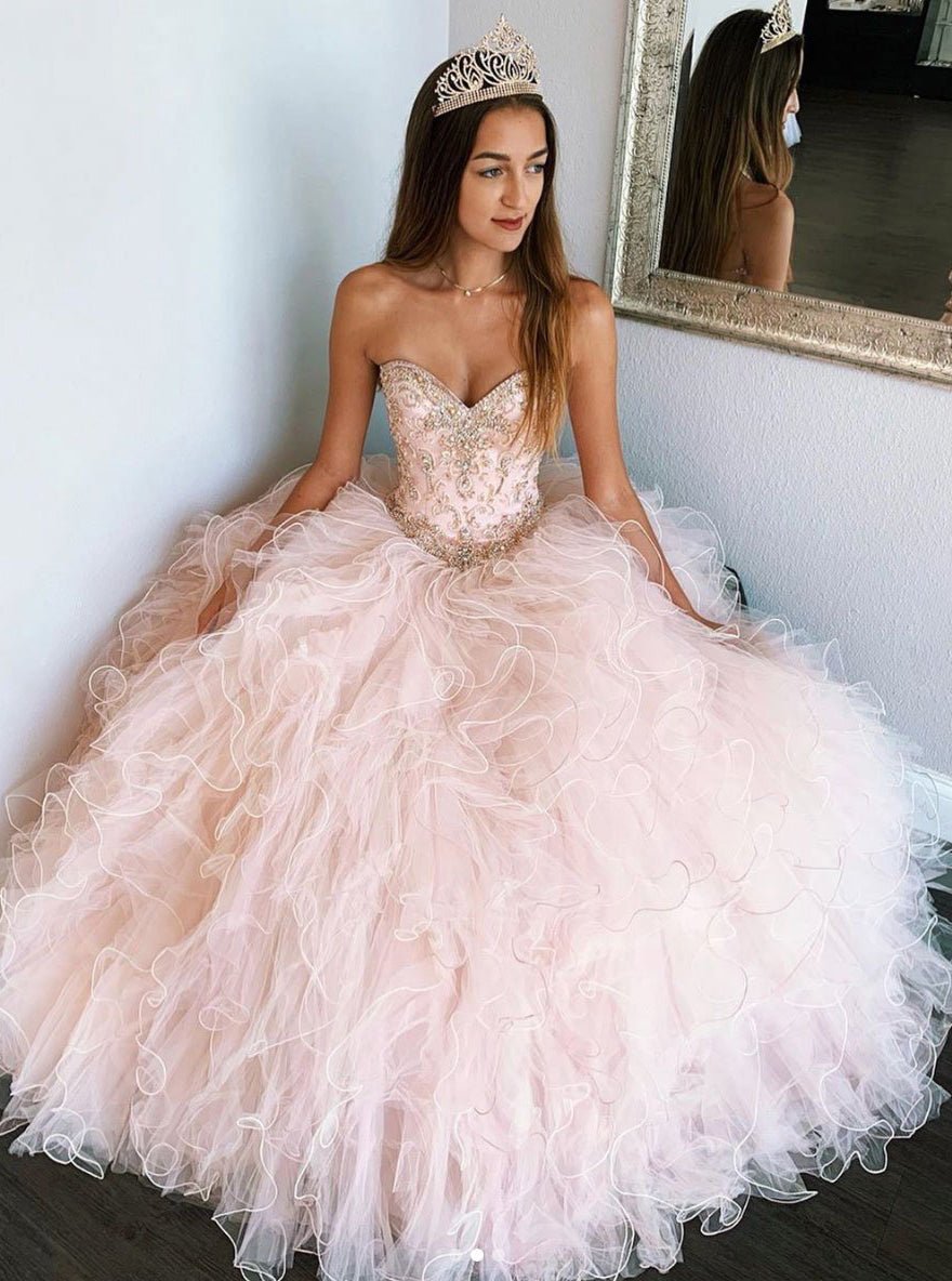 Pink Sweetheart Sleeveless Tulle Prom Dresses - KissProm