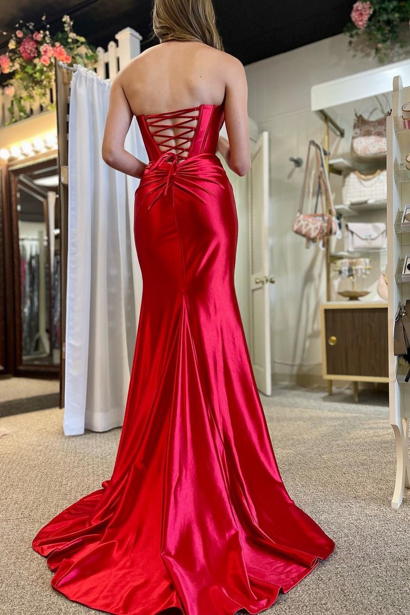 Nadia |Mermaid Strapless Satin Long Prom Dress With Slit