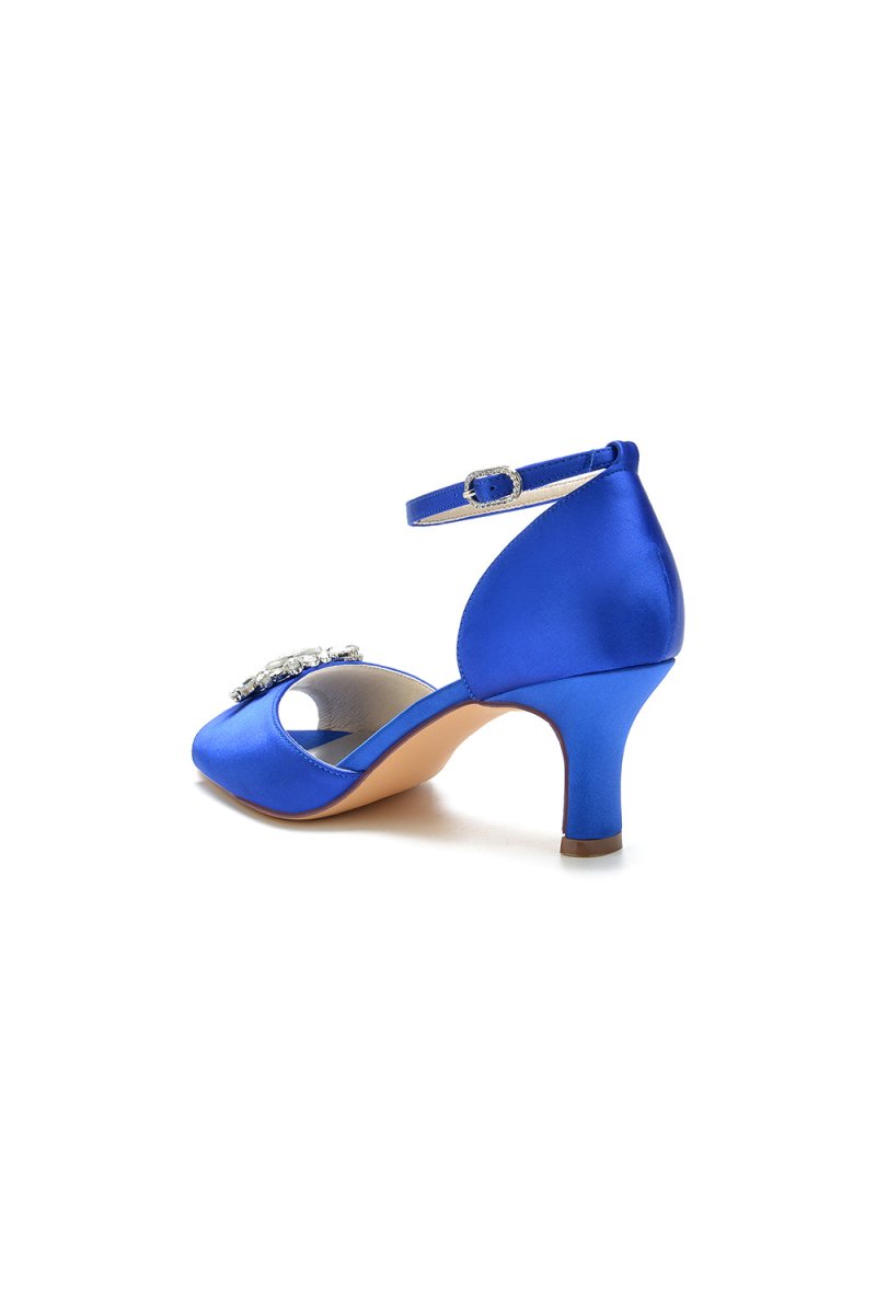 Royal Blue Satin Pump with Crystal Flower Accent - KissProm