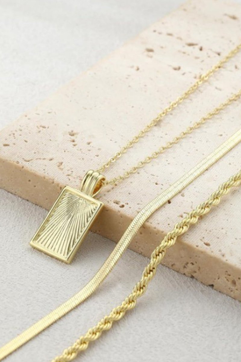 Geometric Square Pendant Layered Necklace - KissProm