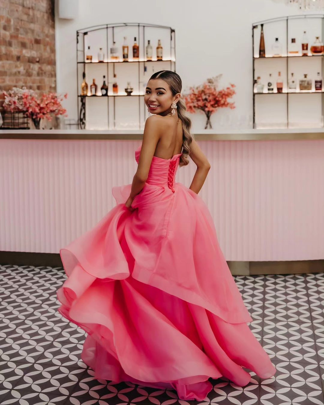Elisa |Light Pink A Line Strapless Organza Prom Dress