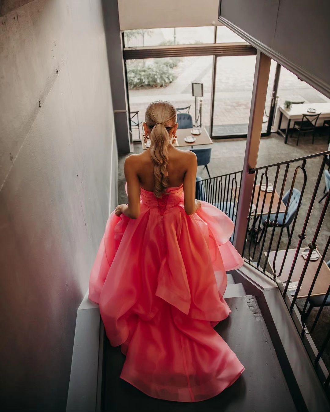 Elisa |Light Pink A Line Strapless Organza Prom Dress