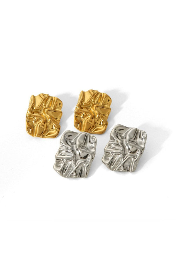 Geometric Rectangle Gold Stud Earrings - KissProm