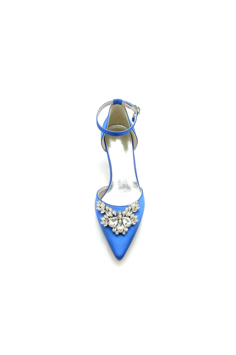 Pointed Toe Satin Kitten Heels With Rhinestone - KissProm