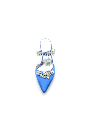 Satin Pointed Toe Mules with Crystal Rhinestone - KissProm