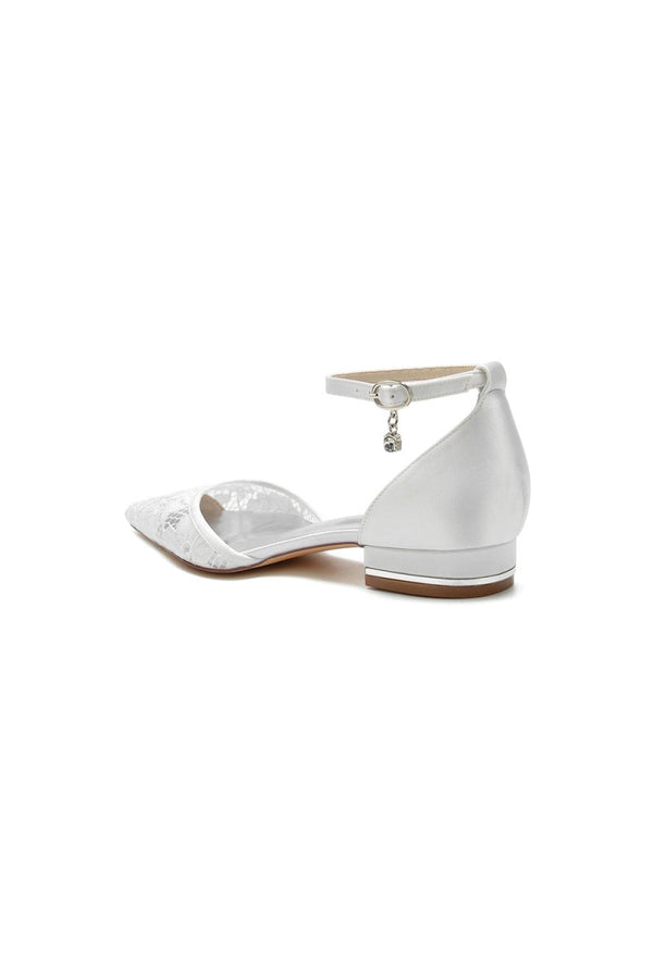 Lace Pointed Toe Ankle Strap Kitten Heels - KissProm
