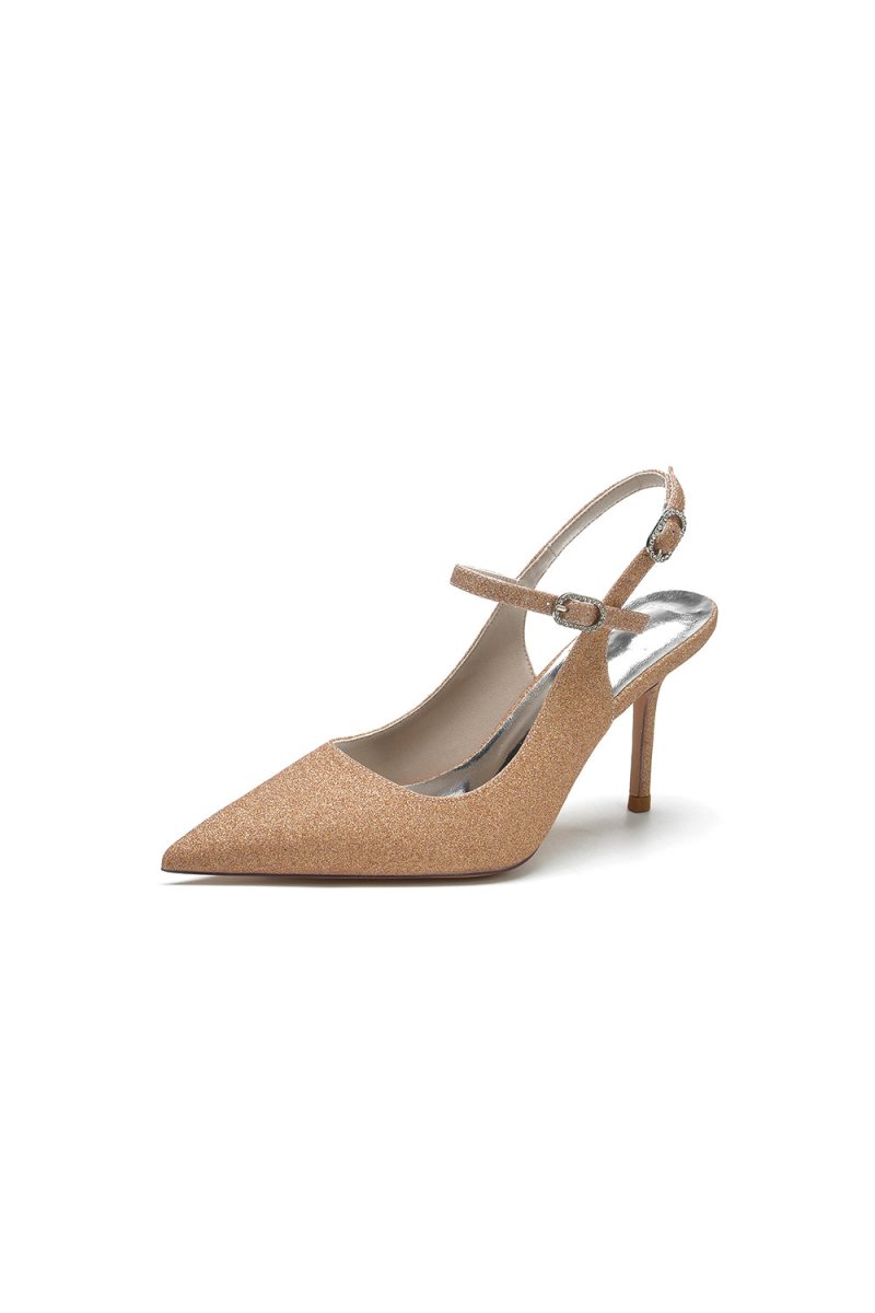 Sequin Slingback Pointed Toe High Heels - KissProm