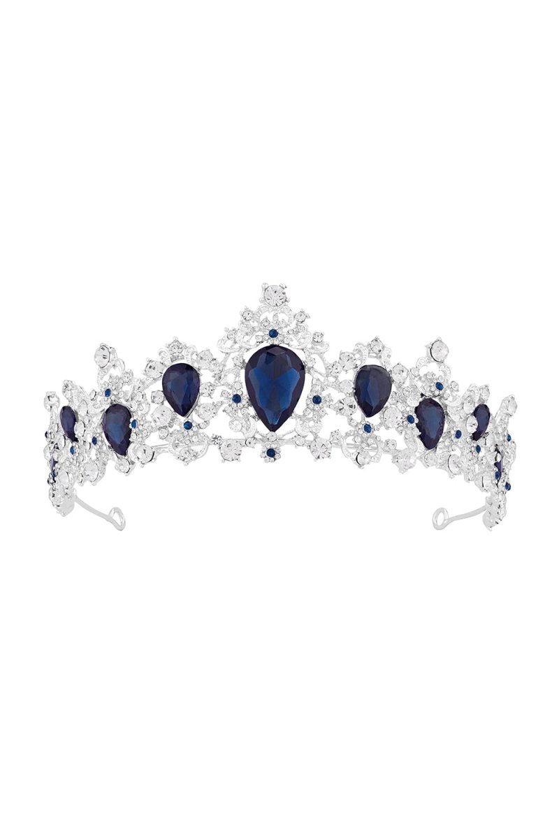 Sapphire - Embellished Tiara in Silver - KissProm
