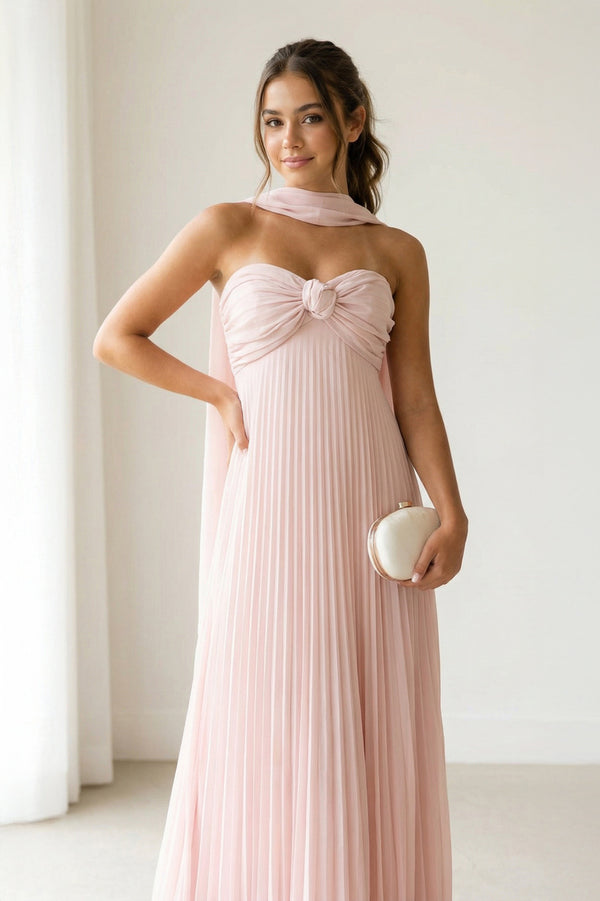 A Line Light Pink Sweetheart Chiffon Long Prom Dress