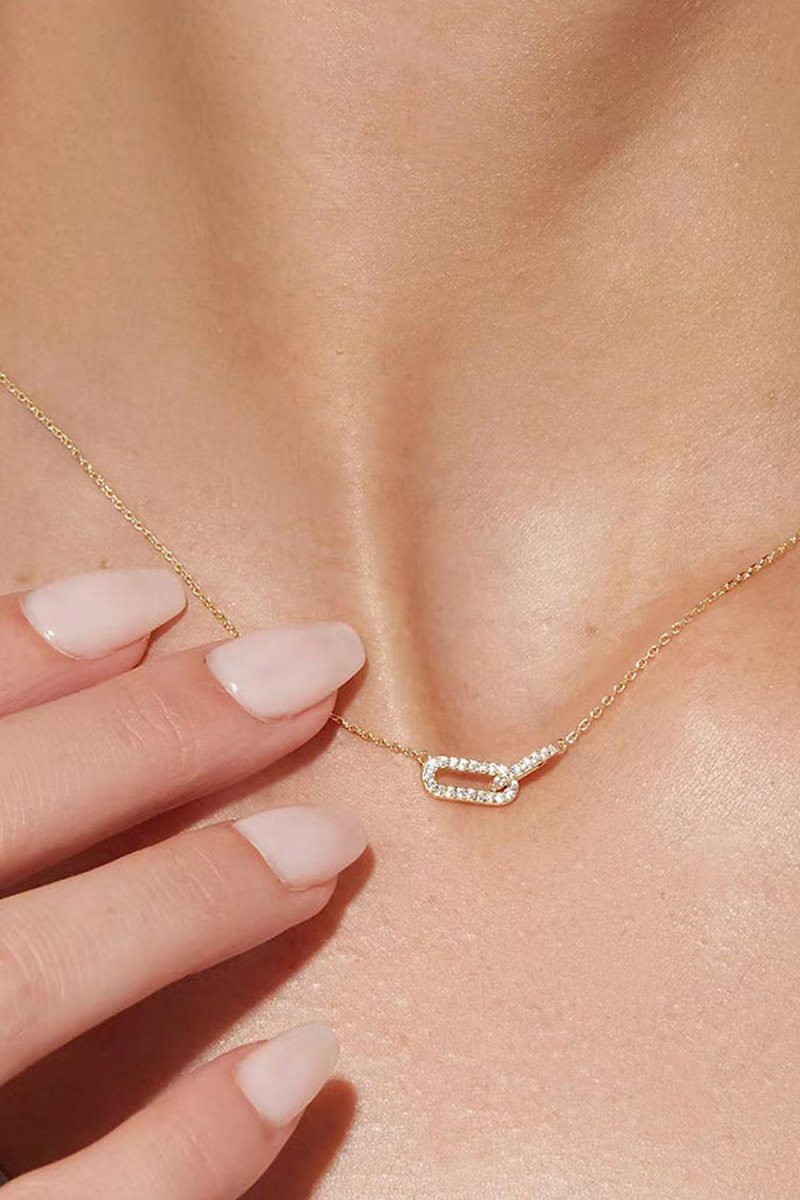 Double Oval Knot Pendant Diamond Necklace - KissProm