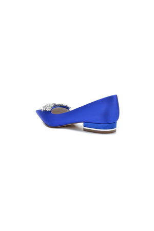 Satin Pointed Toe Rhinestone Kitten Heels - KissProm