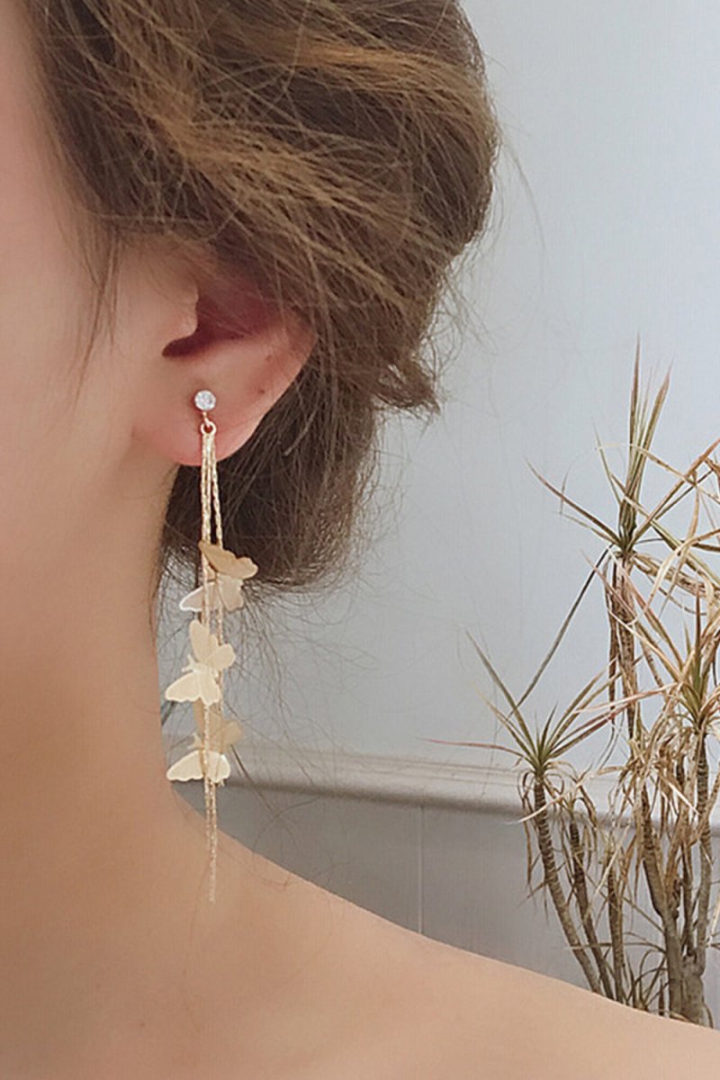 Gold Butterfly Tassel Earrings