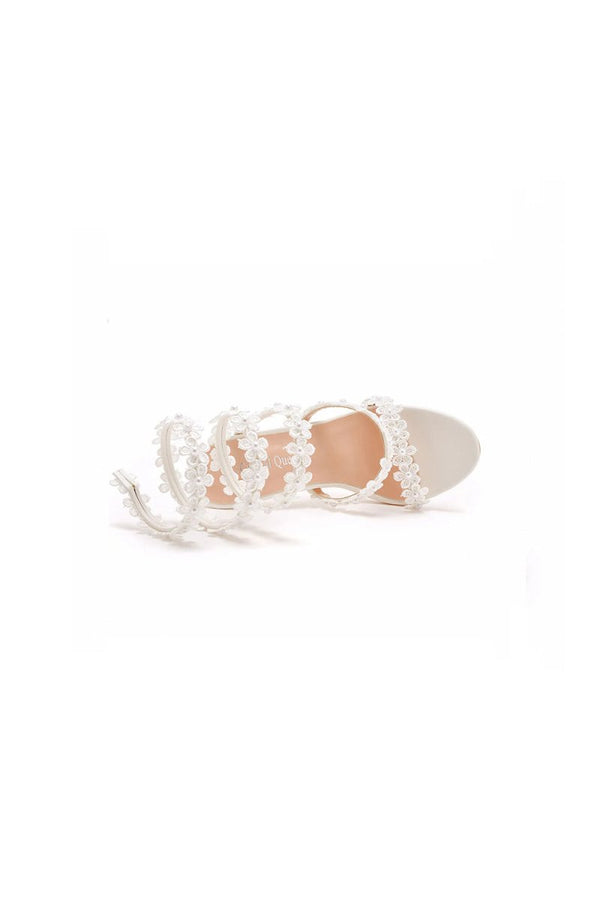 White Flower Ankle Wrap Strap Open Toe Ultra High Heels - KissProm