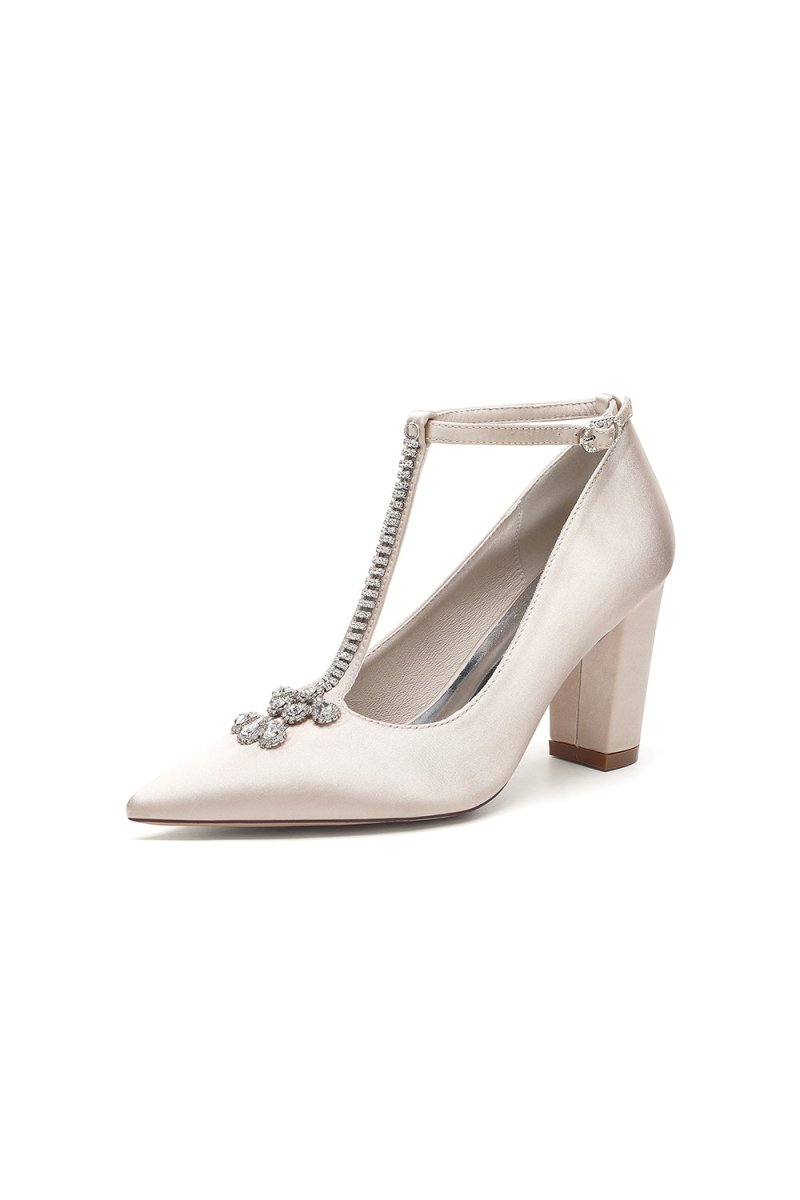 White Leather Pump with Silver Chain and Crystal Accent - KissProm