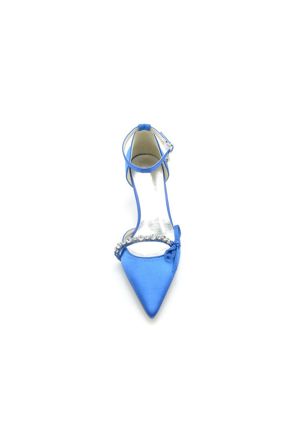 Pointed Toe Rhinestone Kitten Heels With Bow - KissProm