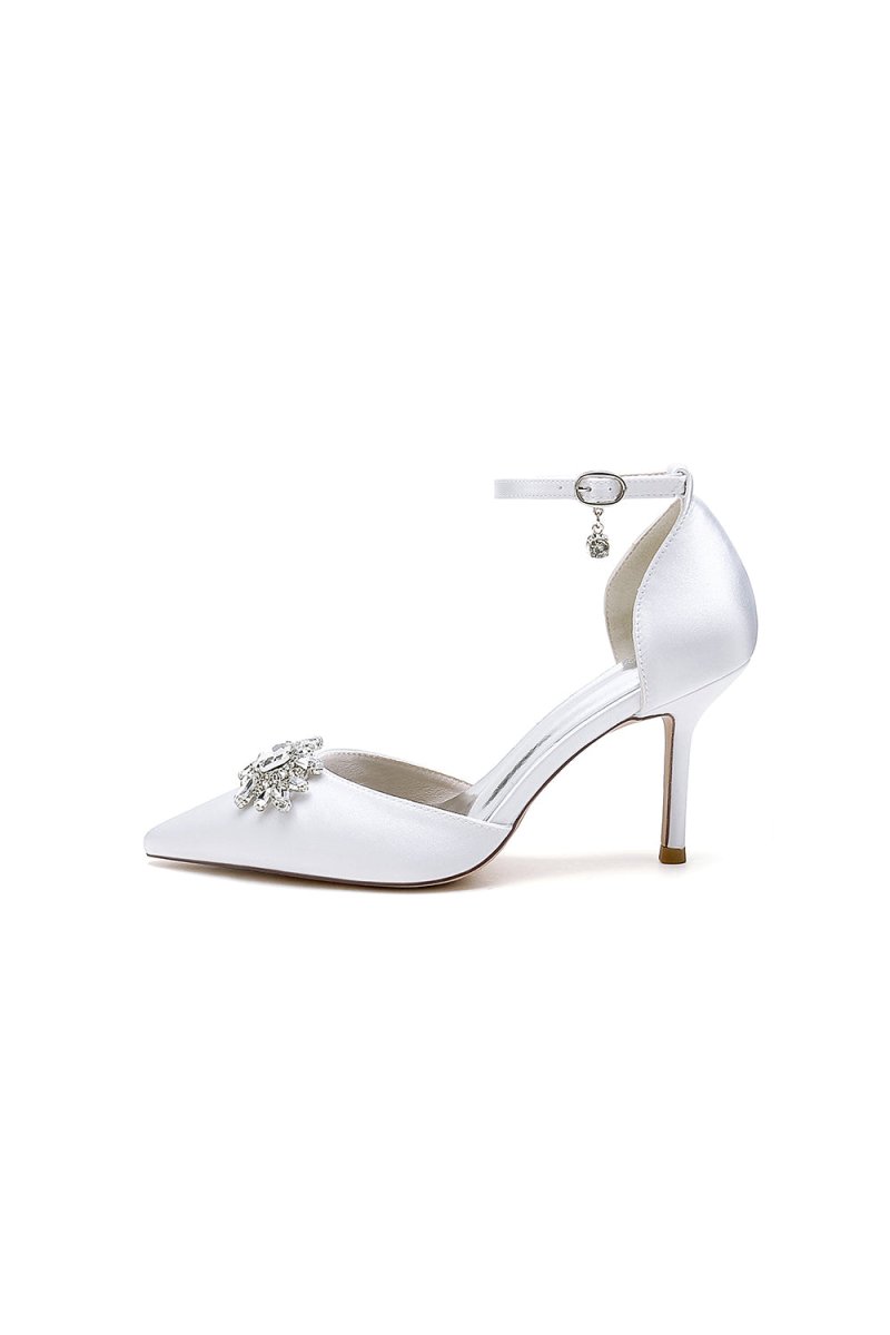 White Pointed Toe with Rhinestone Flower - KissProm