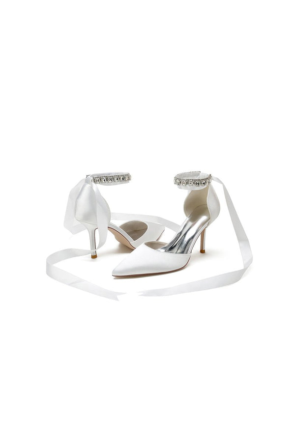 Pointed Toe Stiletto Heels with Ribbon Tie - KissProm