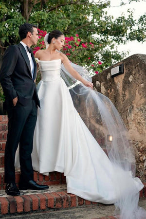 Lenny | White Strapless Satin A-Line Wedding Dresses